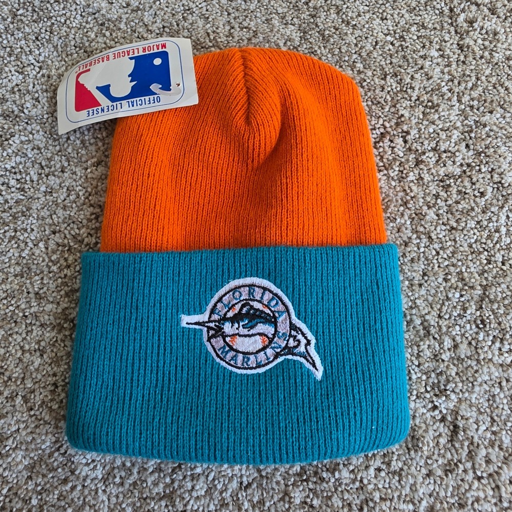 VINTAGE Florida Marlins Beanie Mens OSFM Acrylic Teal Orange NEW Rossmor